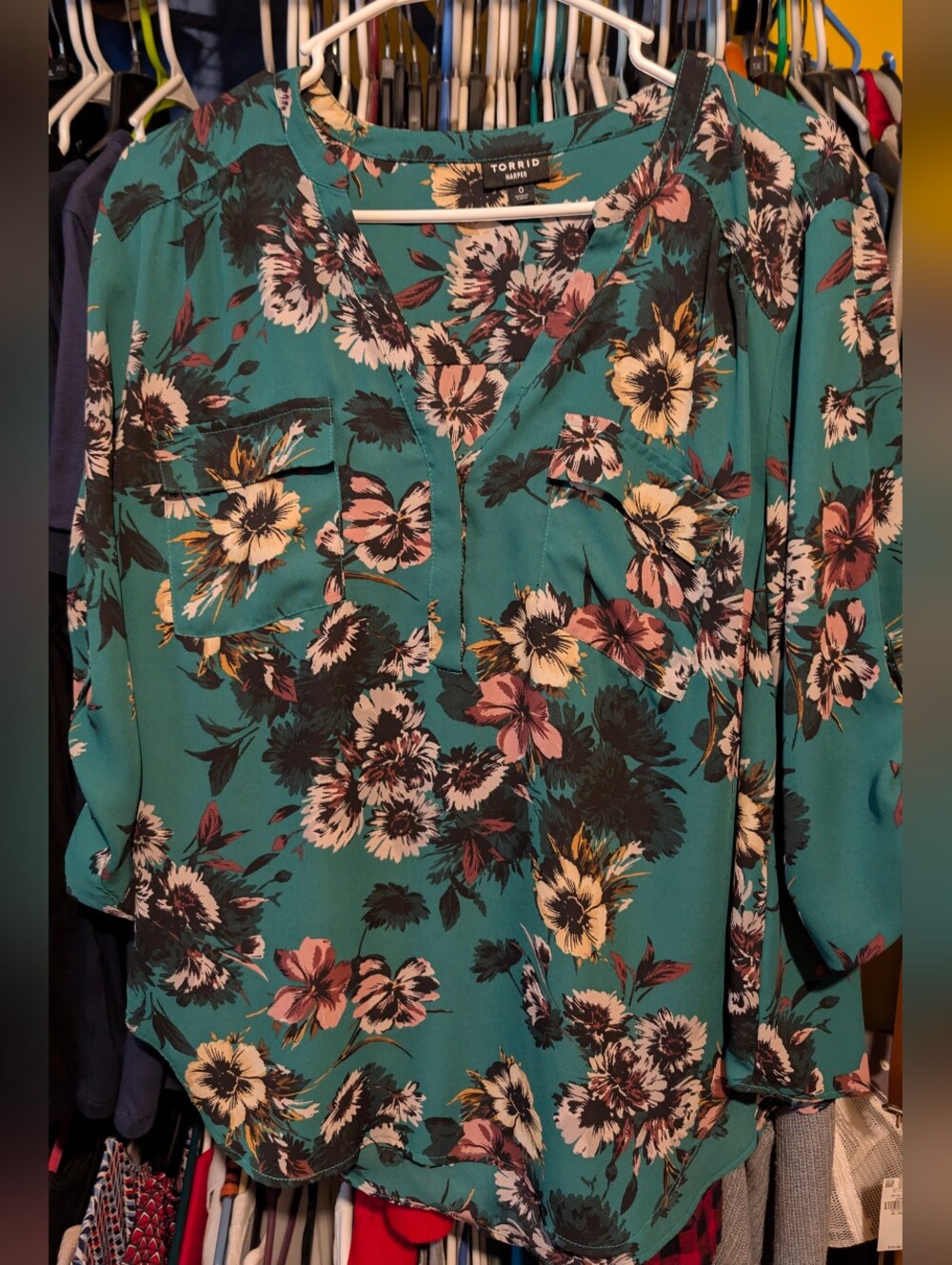 torrid Teal Floral Split-Neck Blouse